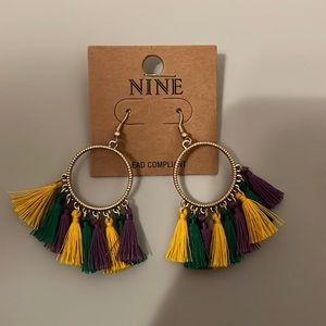 Purple, Green, & Gold Mardi Gras tassel earrings